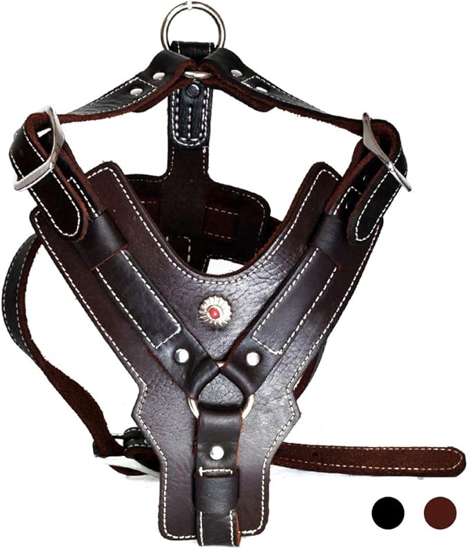 PESHOUCO Leather Dog Harness