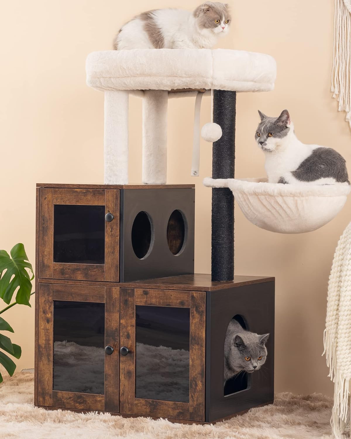  Fourfurpets Multipurpose Litter Box Enclosure with Cat Tree