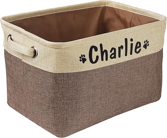 Collapsible Dog Toy Storage Basket Bin with Personalized Pet's Name