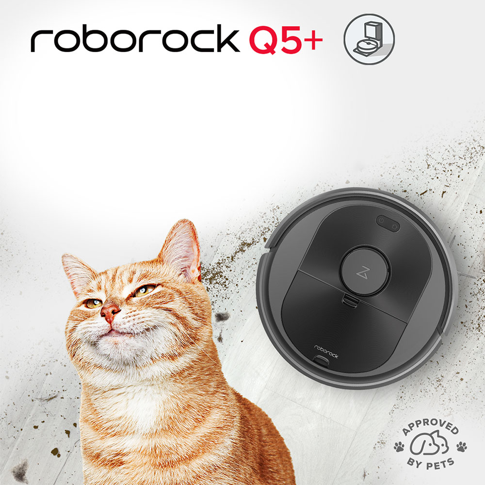 Roborock pet vacuum with a cat